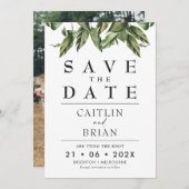 暗い緑モダンの結婚式が日付を救う 招待状 (正面/裏面)