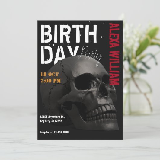 暗い美学スカルのヘッド誕生日 招待状 (スタンド正面)