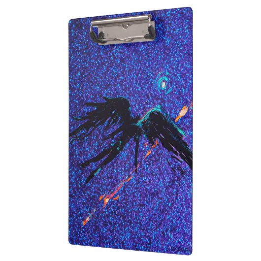 暗い翼のある姿飛んでいるが宇宙の向こうに クリップボード (左)