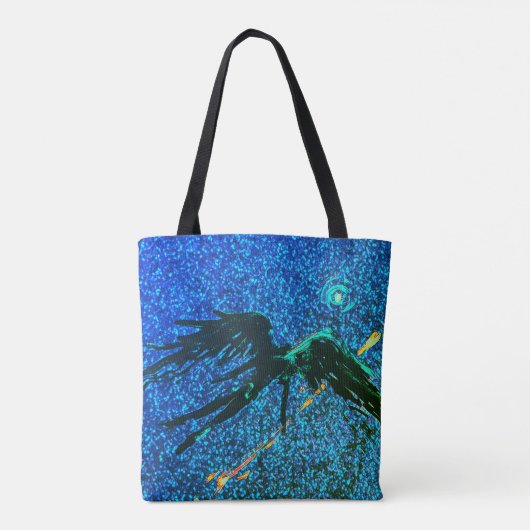 暗い翼のある姿飛んでいるが宇宙の向こうに トートバッグ (裏面)