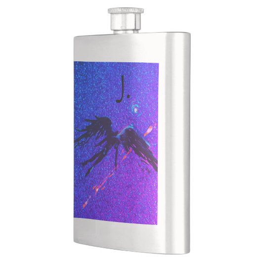 暗い翼のある姿飛んでいるが宇宙の向こうに フラスク (左)