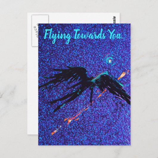 暗い翼のある姿飛んでいるが宇宙の向こうに ポストカード (正面/裏面)