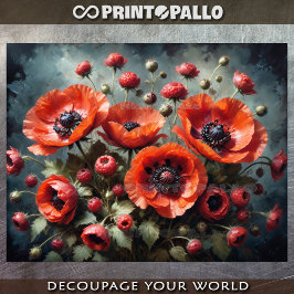 暗い背景にケシの花束 薄葉紙