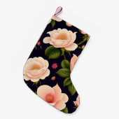 暗い背景にピンクのバラが付いたシームレスなパターン スモールクリスマスストッキング (正面 (吊り時))