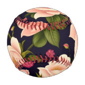 暗い背景にピンクのバラが付いたシームレスなパターン 野球ボール (裏面)