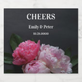 暗い背景にピンクの牡丹 スパークリングワインラベル (シングルラベル)