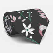 暗い背景にフラミンゴのシームレスなパターン白 ネクタイ (ロール)