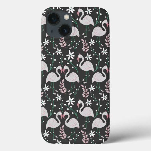 暗い背景にフラミンゴのシームレスなパターン白 Case-Mate iPhoneケース (裏面)