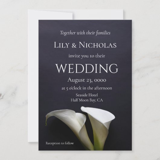 暗い背景にユリ結婚を呼ぶ 招待状 (正面)