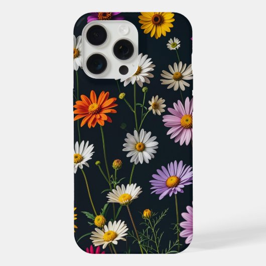 暗い背景に可愛らしい花々 iPhoneケース (裏面)