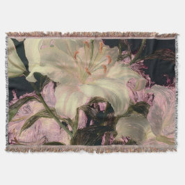 暗い背景に咲く白いユリの花のフラワーアート スローブランケット