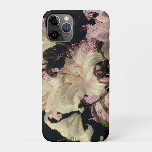 暗い背景に咲く白いユリの花のフラワーアート Case-Mate iPhoneケース (裏)