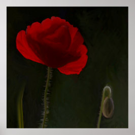 暗い背景に明るい赤いポピ絵画ー。 ポスター