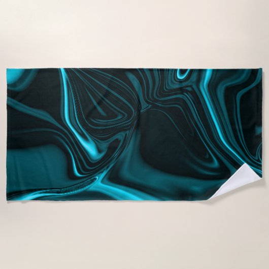 暗い背景に淡いシアンと暗いカーブ。 ビーチタオル (正面)