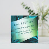 暗い背景に淡いシアンと暗いカーブ。 招待状 (スタンド正面)