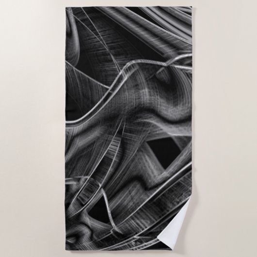 暗い背景に灰色の溝が多くねじれている ビーチタオル (正面)