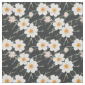 暗い背景に白いとげのある花 ファブリック (見本)