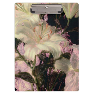 暗い背景に白いユリの花のフラワーアート クリップボード