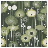 暗い背景に緑のフローラをセージ ファブリック (見本)