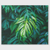 暗い背景に葉熱帯緑の、自然 ラッピングペーパー (フラット)