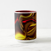 暗い背景に赤と金色の曲線が描かれている マグカップ (中央)