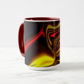 暗い背景に赤と金色の曲線が描かれている マグカップ (正面左)