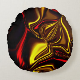 暗い背景に赤と金色の曲線が描かれている ラウンドクッション