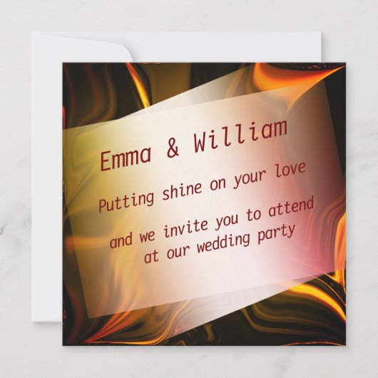 暗い背景に赤みを帯びたオレンジまたは金ゴールドのカーブ。 招待状 (正面)