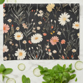 暗い背景に金色の花 キッチンタオル (折り畳み)
