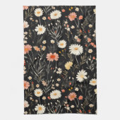 暗い背景に金色の花 キッチンタオル (縦)