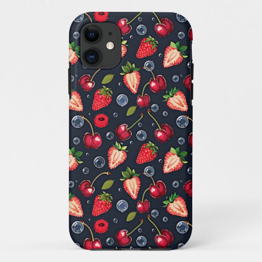暗い背景のさくらんぼとイチゴ Case-Mate iPhoneケース (裏面)