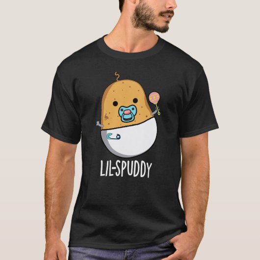 暗い背景のじゃがいもダジャレ Lil-spuddy Tシャツ (正面)