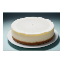 暗い背景のチーズケーキ全体のプレート ポスター
