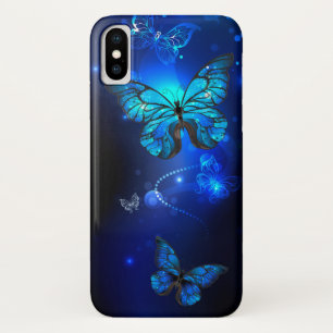 暗い背景のモルフォチョウ iPhone X ケース