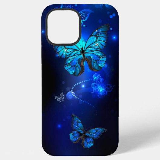 暗い背景のモルフォ蝶 iPhoneケース (裏面)