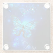 暗い背景のモルフォ・バタフライ ガラスコースター (裏面)