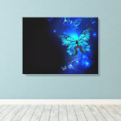 暗い背景のモルフォ・バタフライ キャンバスプリント (インサイチュ (ウッドフロア))