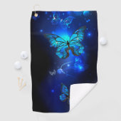 暗い背景のモルフォ・バタフライ ゴルフタオル (インサイチュ)