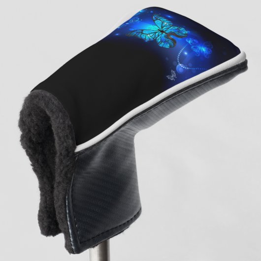 暗い背景のモルフォ・バタフライ ゴルフヘッドカバー (3/4 正面)