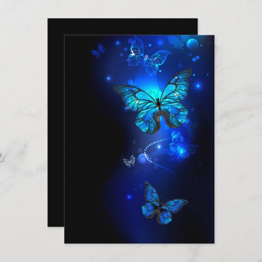 暗い背景のモルフォ・バタフライ サンキューカード (正面/裏面)