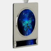 暗い背景のモルフォ・バタフライ シルバープレートバナーオーナメント (右)