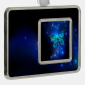 暗い背景のモルフォ・バタフライ シルバープレートフレームオーナメント (右)