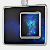 暗い背景のモルフォ・バタフライ シルバープレートフレームオーナメント (左)