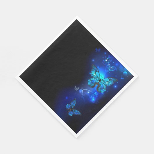 暗い背景のモルフォ・バタフライ スタンダードランチョンナプキン (角)