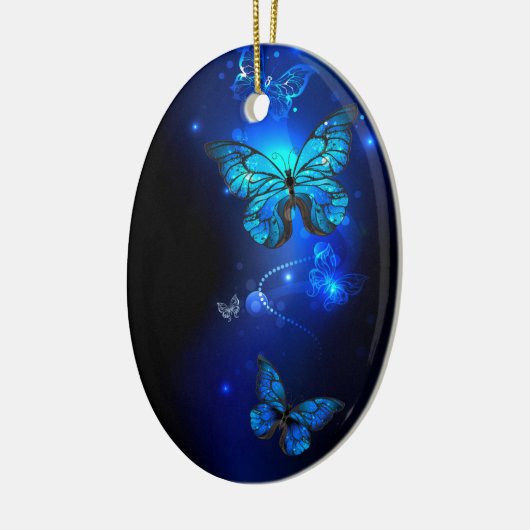 暗い背景のモルフォ・バタフライ セラミックオーナメント (左)