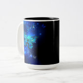 暗い背景のモルフォ・バタフライ ツートーンマグカップ (正面左)