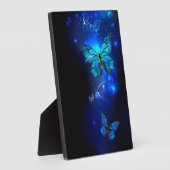 暗い背景のモルフォ・バタフライ フォトプラーク (側面)