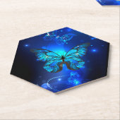 暗い背景のモルフォ・バタフライ ペーパーコースター (アングル)