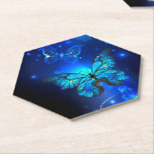 暗い背景のモルフォ・バタフライ ペーパーコースター (アングル)