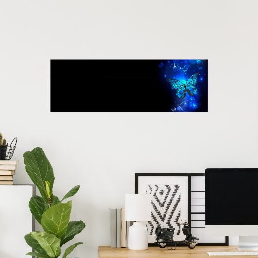 暗い背景のモルフォ・バタフライ ポスター (ホームオフィス)